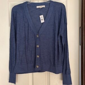 LOFT Deep Blue Button-Up Cardigan
